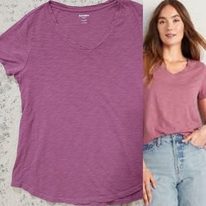Old Navy Slub knit T-shirt V neck 100% cotton basic tee Plum